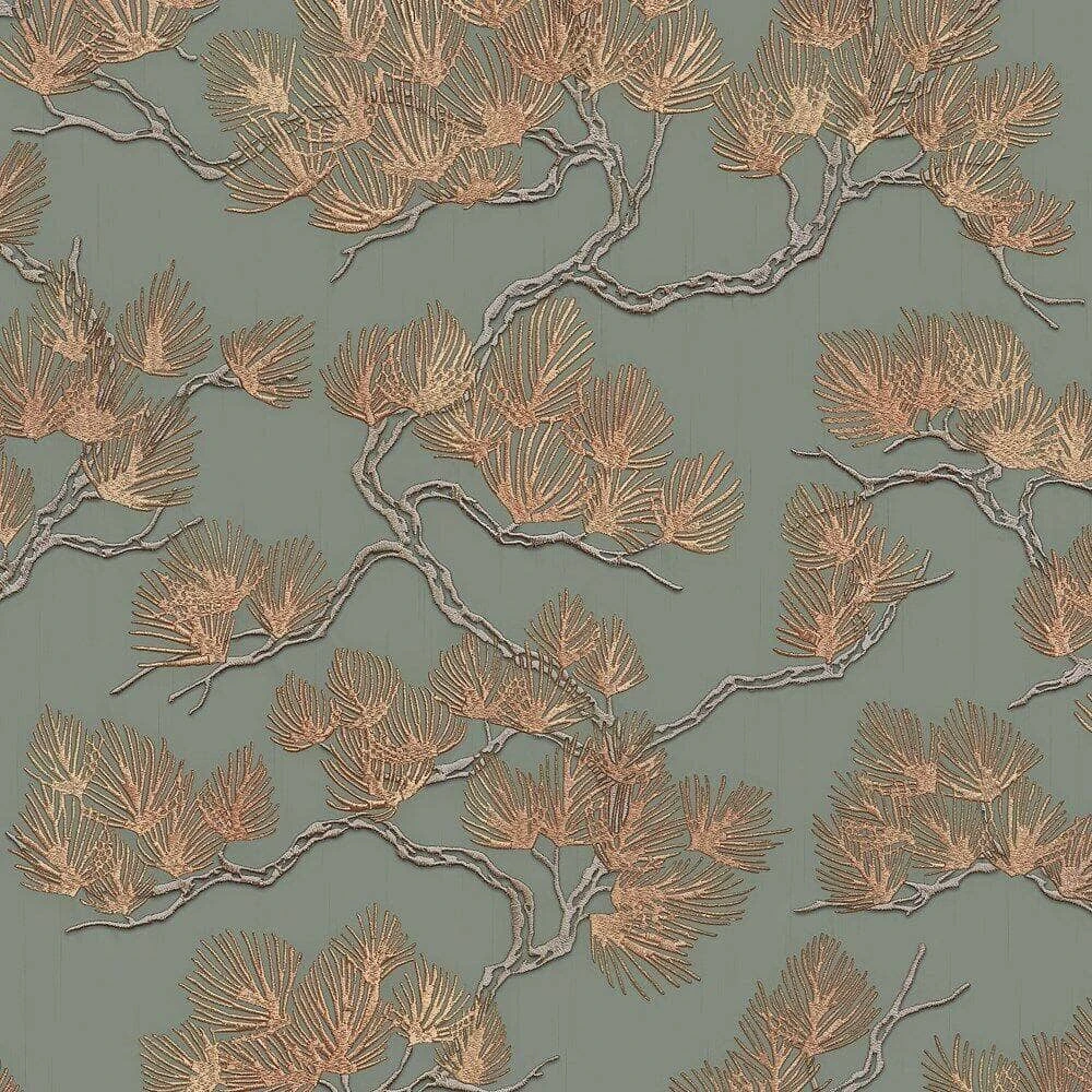 Pine Tree Sage & Gold Wallpaper - WF121013 4 Pine Tree Sage & Gold Wallpaper - WF121013 - Image 2