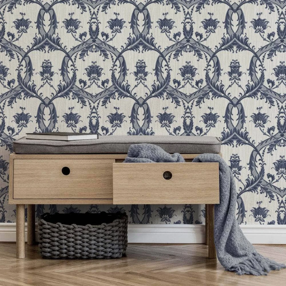Fine Decor Milano Floral Damask Blue Wallpaper - M95627 3 Fine Decor Milano Floral Damask Blue Wallpaper - M95627