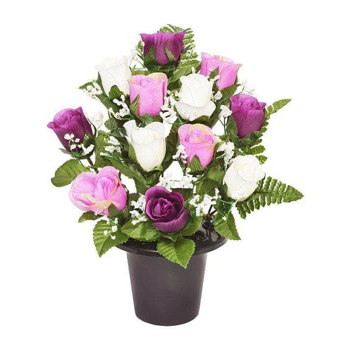 Frontal Rosebud Fern Purple Grave Pot 29cm 3 Frontal Rosebud Fern Purple Grave Pot 29cm