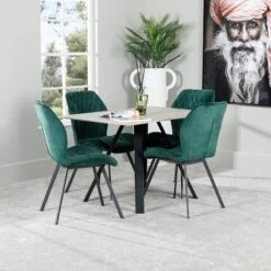 Girona 120cm Table & 4 Vancouver Emerald Chairs