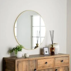 Gold Round Wall Mirror - 90cm