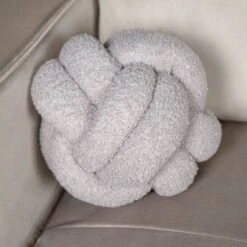 Grey Boucle Knot Ball Cushion - 19cm