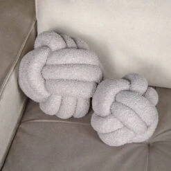 Grey Boucle Knot Ball Cushion - 27cm -Taskers Sale Shop Grey Boucle Knot Ball Cushion 27cm