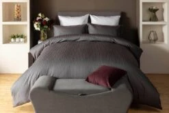 Hotel Satin Stripe Charcoal Duvet Set - Multiple Sizes