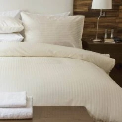 Hotel Satin Stripe Ivory Duvet Set - Multiple Sizes