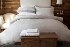 Hotel Satin Stripe Platinum Duvet Set - Multiple Sizes