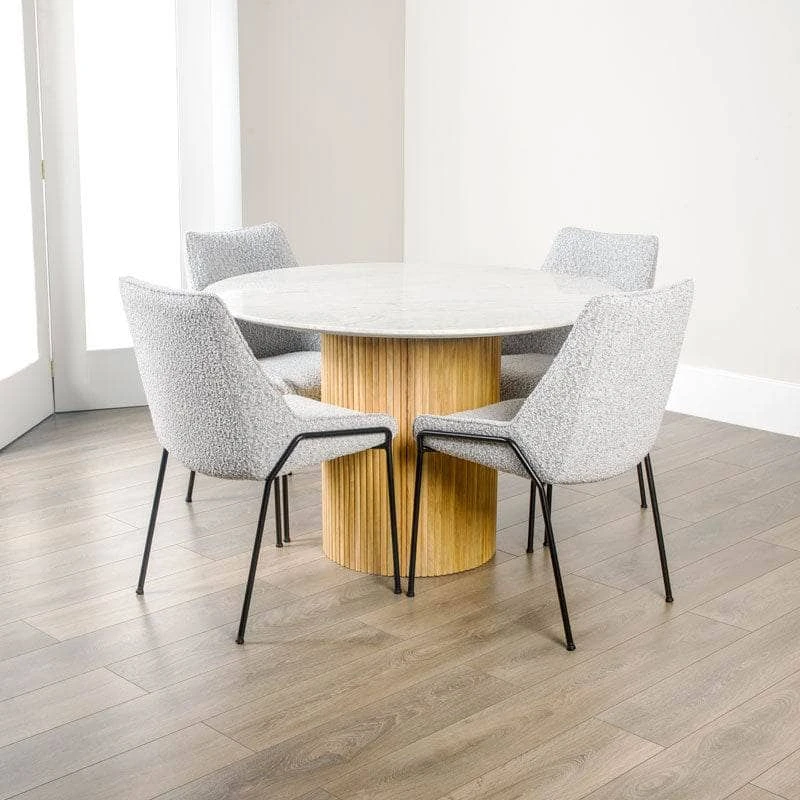 Ariel Round Dining Table & 4 Grey Boucle Lindsey Chairs 4 Ariel Round Dining Table & 4 Grey Boucle Lindsey Chairs - Image 2