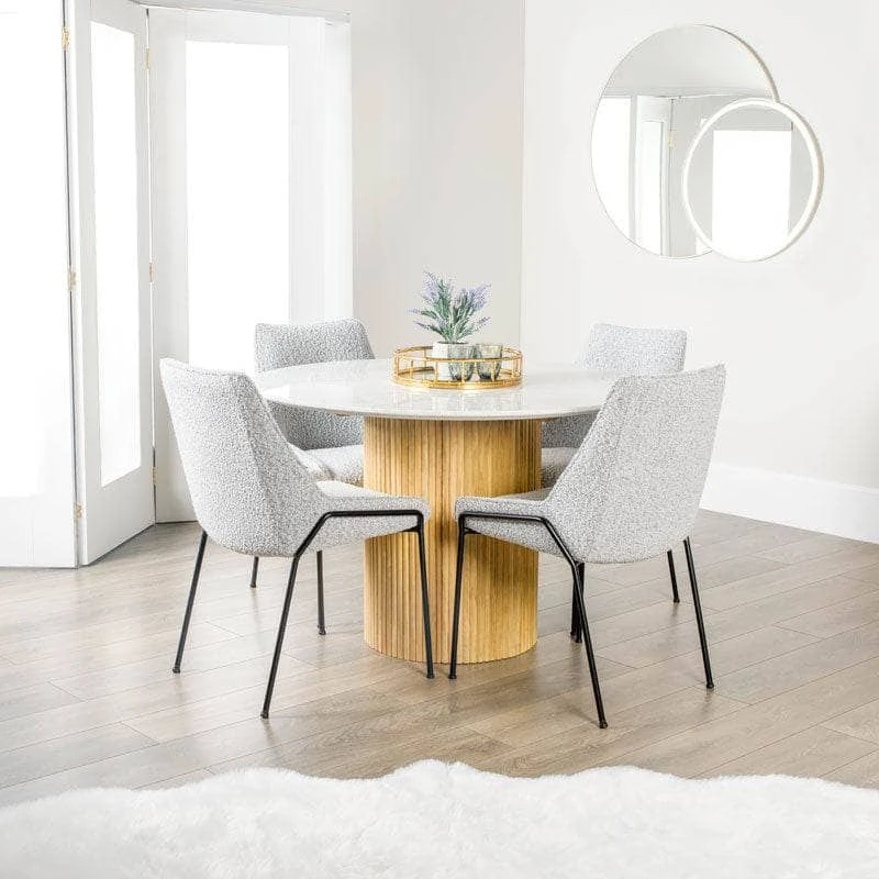Ariel Round Dining Table & 4 Grey Boucle Lindsey Chairs 3 Ariel Round Dining Table & 4 Grey Boucle Lindsey Chairs