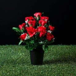 Red Rose & Fern Grave Pot 29cm