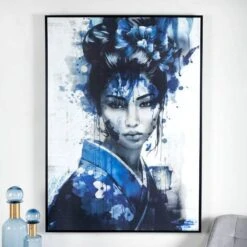 Blue Woman Framed Canvas - 100 X 140cm