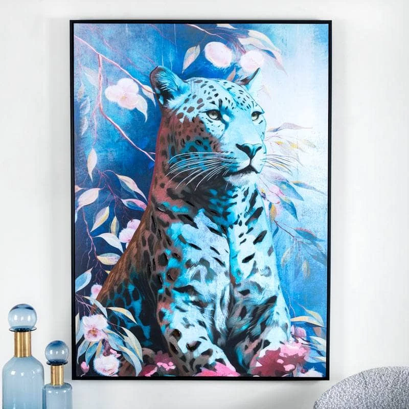 Blue Leopard Framed Canvas - 100 X 140cm 3 Blue Leopard Framed Canvas - 100 X 140cm
