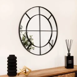 Black Circular Window Mirror - 80cm