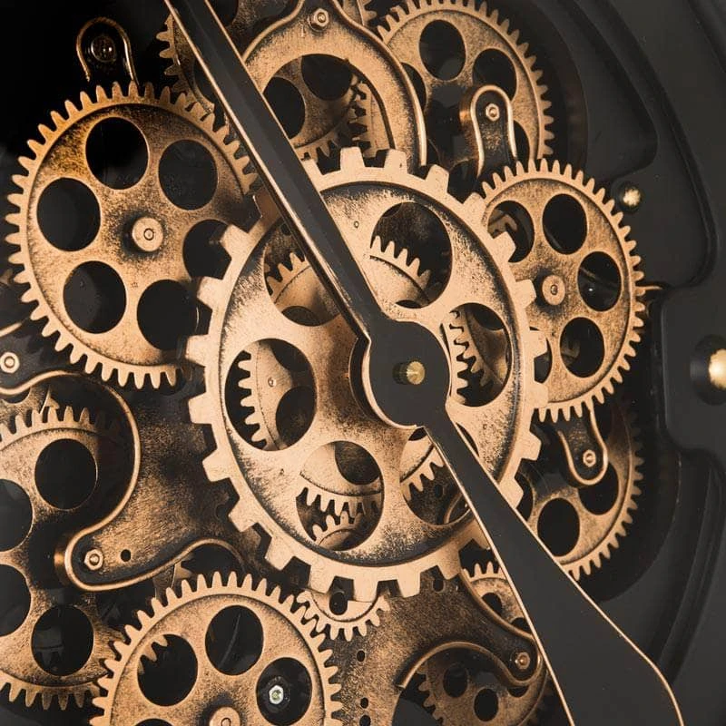 Tempered Glass Black & Gold Gears Wall Clock - 80cm 5 Tempered Glass Black & Gold Gears Wall Clock - 80cm - Image 3