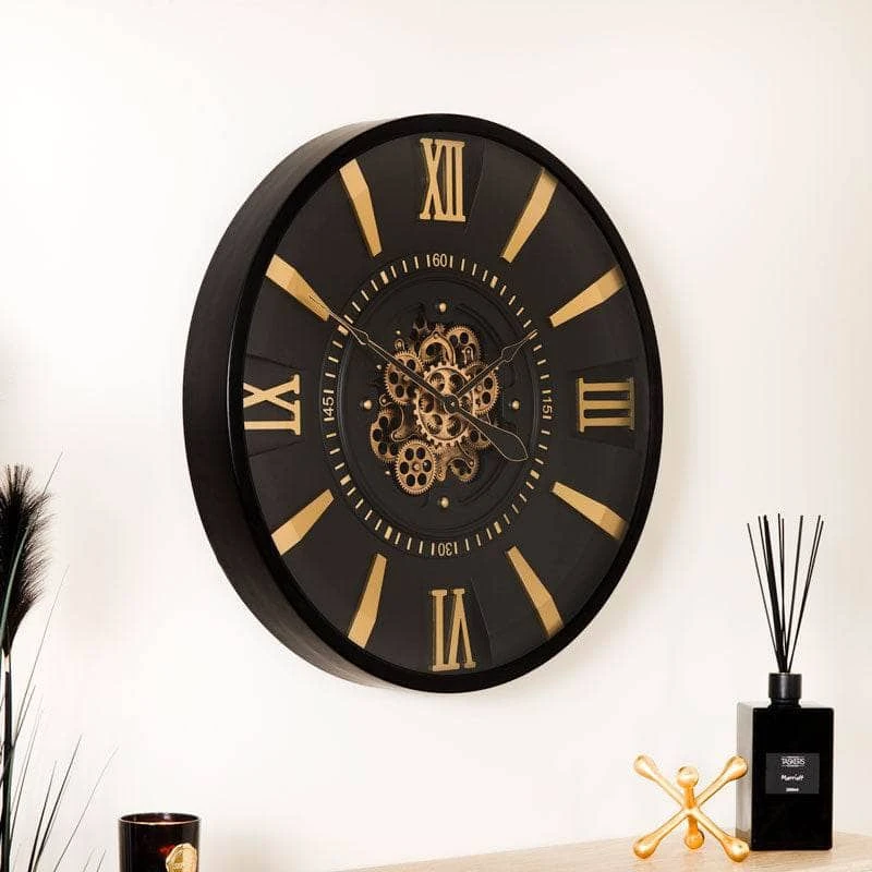 Tempered Glass Black & Gold Gears Wall Clock - 80cm 3 Tempered Glass Black & Gold Gears Wall Clock - 80cm