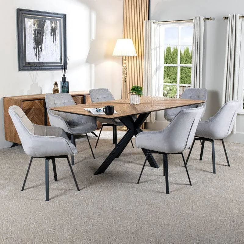 Herringbone Table & 6 Silver Montreal Chairs 2 Herringbone Table & 6 Silver Montreal Chairs