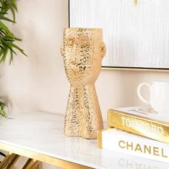 Gold Textured Ceramic Face Vase -32.5cm