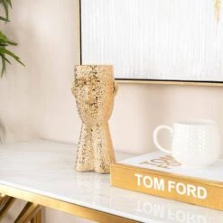 Gold Textured Ceramic Face Vase - 24.5cm