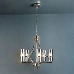 Rome 5 Light Nickel & Smoked Glass Pendant Light