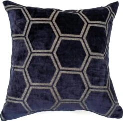 Large Hexagonal Cut Velvet Cushion - Navy