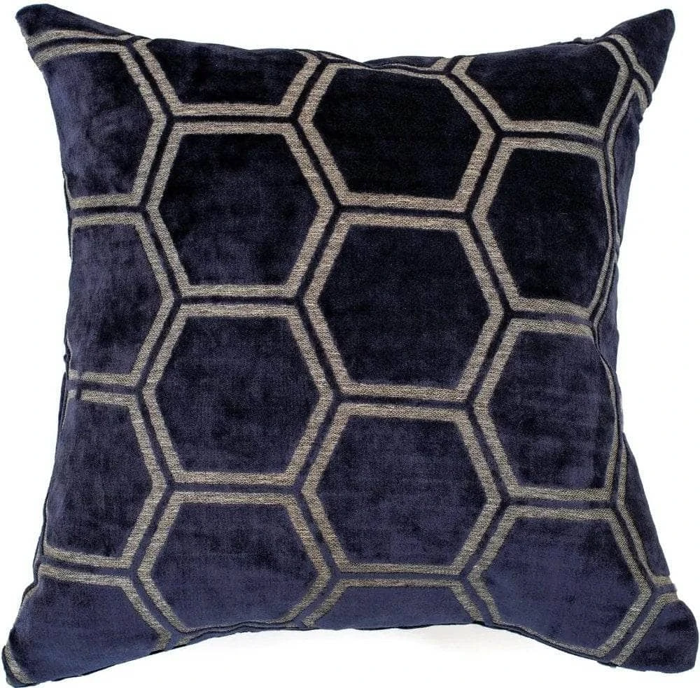 Large Hexagonal Cut Velvet Cushion - Navy 3 Large Hexagonal Cut Velvet Cushion - Navy