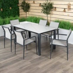 Weatherking Stone Rectangle 6 Seater Dining Set 13 Weatherking Stone Rectangle 6 Seater Dining Set -Taskers Sale Shop Layo Stone Rectangle 6 Seater Dining Set 13