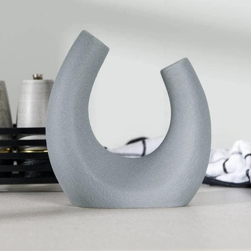 Light Grey U Shaped Vase - 20cm 3 Light Grey U Shaped Vase - 20cm