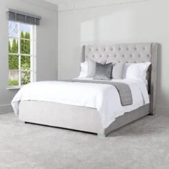 Taskers Sale Shop -Taskers Sale Shop Mayfair King Size Fabric Bedframe Silver