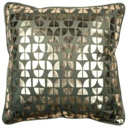 Geometric Sage & Gold Velvet Cushion