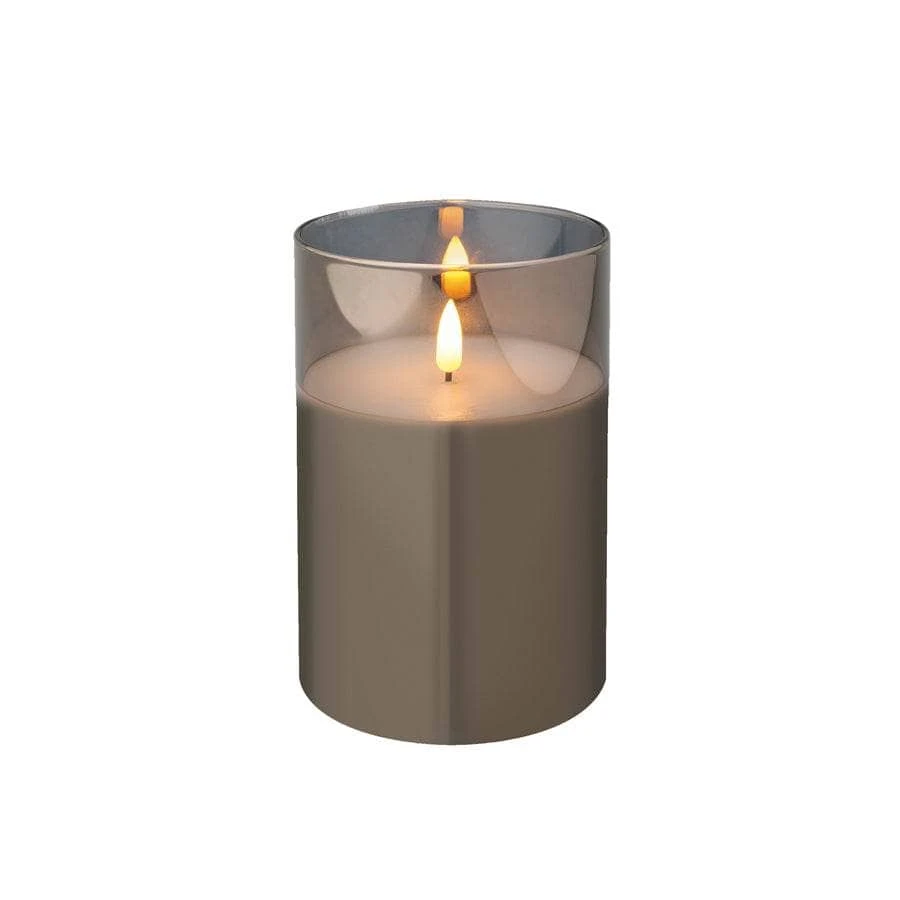 Smoked Glass Cylinder LED Wick Candle - 15cm 3 Smoked Glass Cylinder LED Wick Candle - 15cm