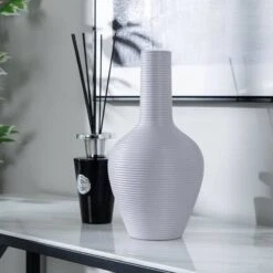 Striped Grey Matte Paint Vase - 17 X 33cm