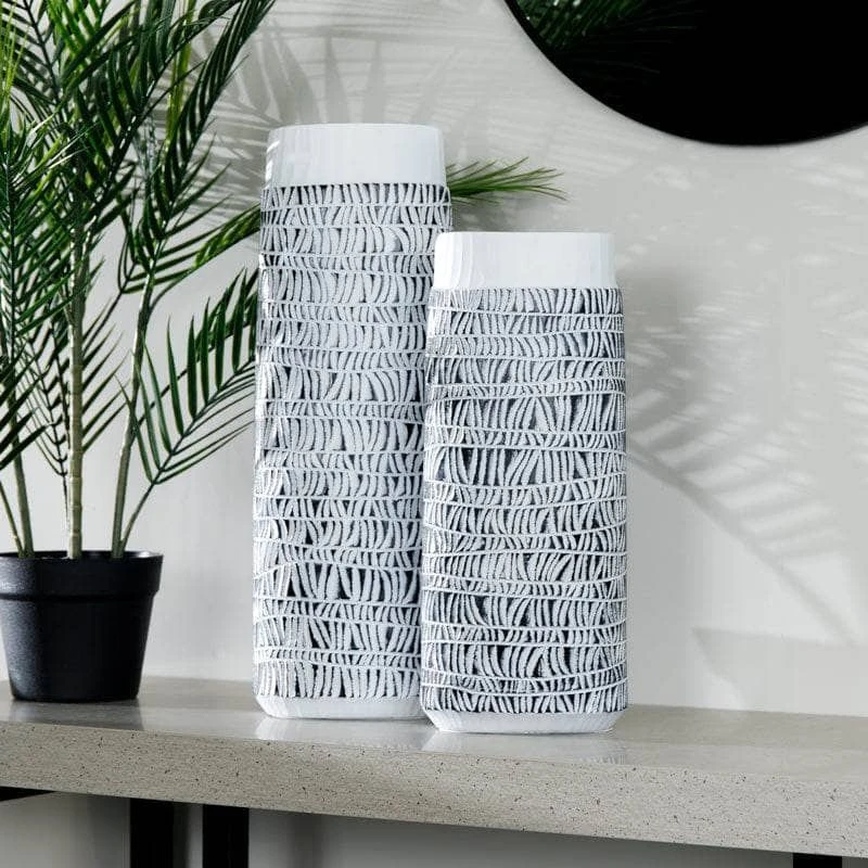 White & Black Tribal Pattern Vase - 40cm 8 White & Black Tribal Pattern Vase - 40cm - Image 6
