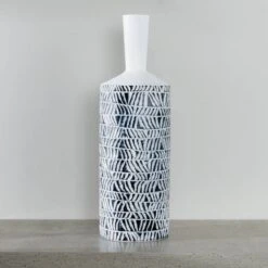 White & Black Tribal Stripe Pattern Vase - 49.5cm -Taskers Sale Shop White Black Tribal Stripe Pattern Vase 49.5cm 1