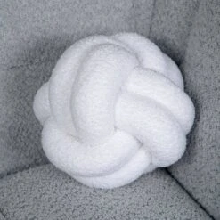 White Boucle Knot Ball Cushion - 19cm
