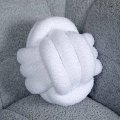 White Boucle Knot Ball Cushion - 27cm