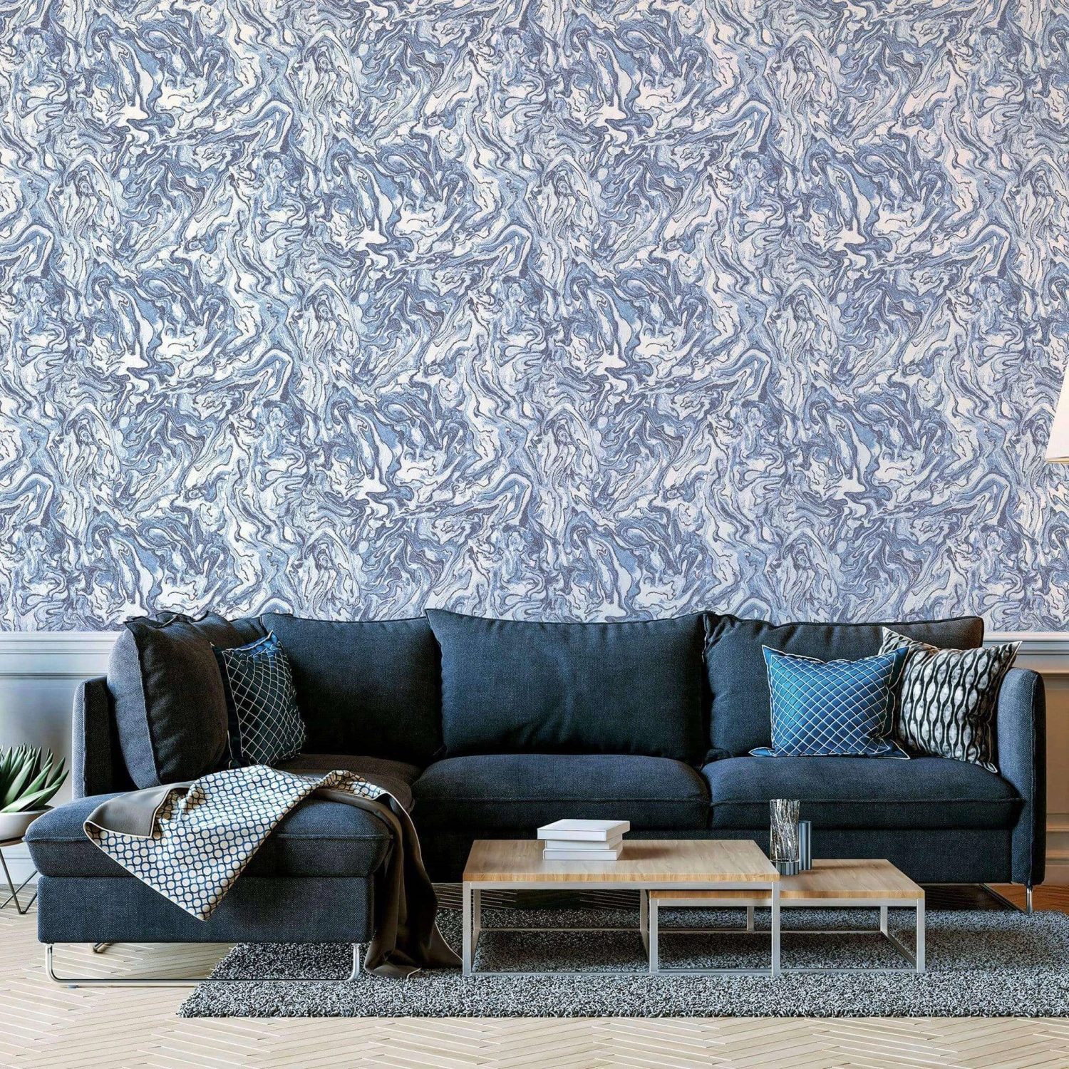 Arthouse Liquid Marble Navy Wallpaper - 693902 4 Arthouse Liquid Marble Navy Wallpaper - 693902 - Image 2