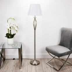 Malaga Floor Lamp Satin Chrome Cream Shade