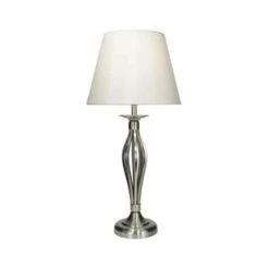 Malaga Table Lamp Satin Chrome With Cream Shade