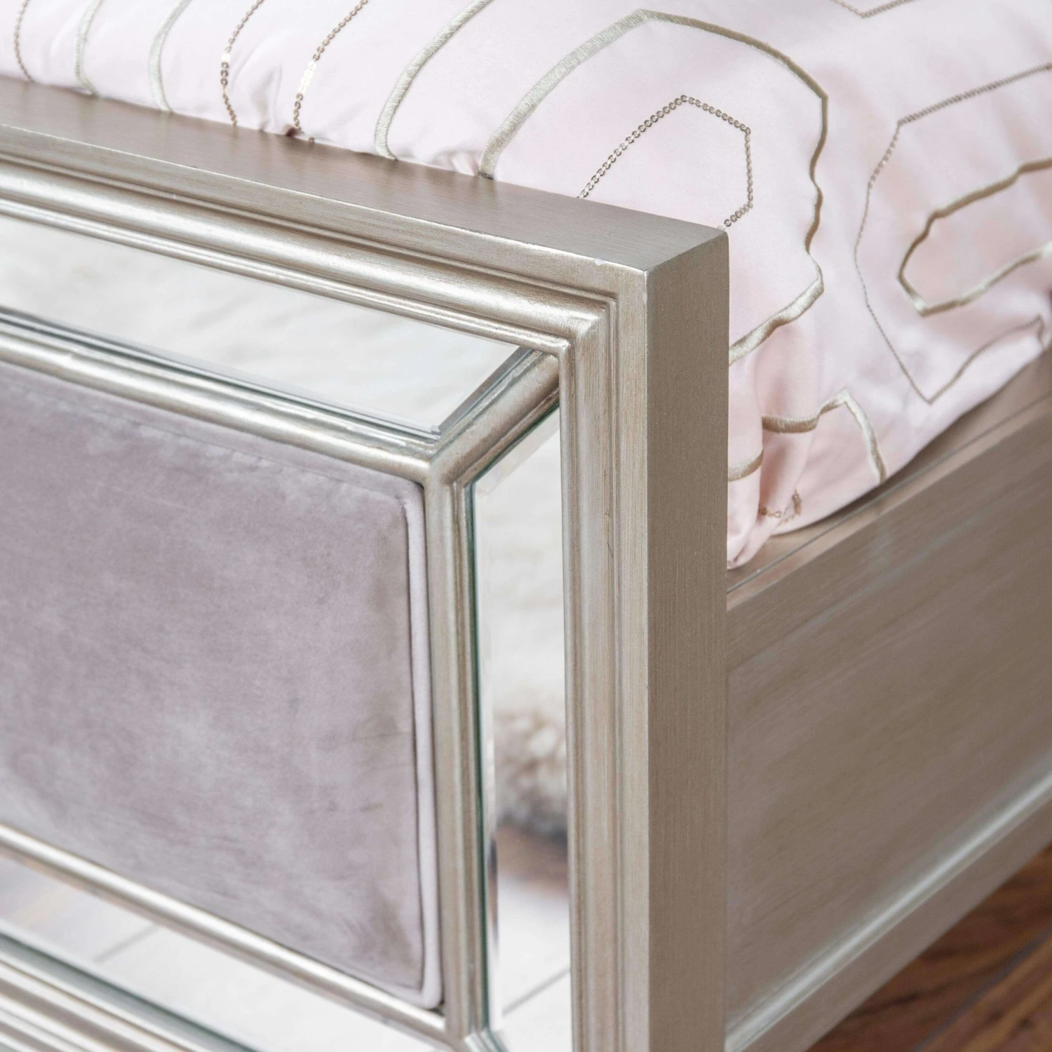 Clio King Size Velvet Mirrored Bedframe - Taupe 6 Clio King Size Velvet Mirrored Bedframe - Taupe - Image 4