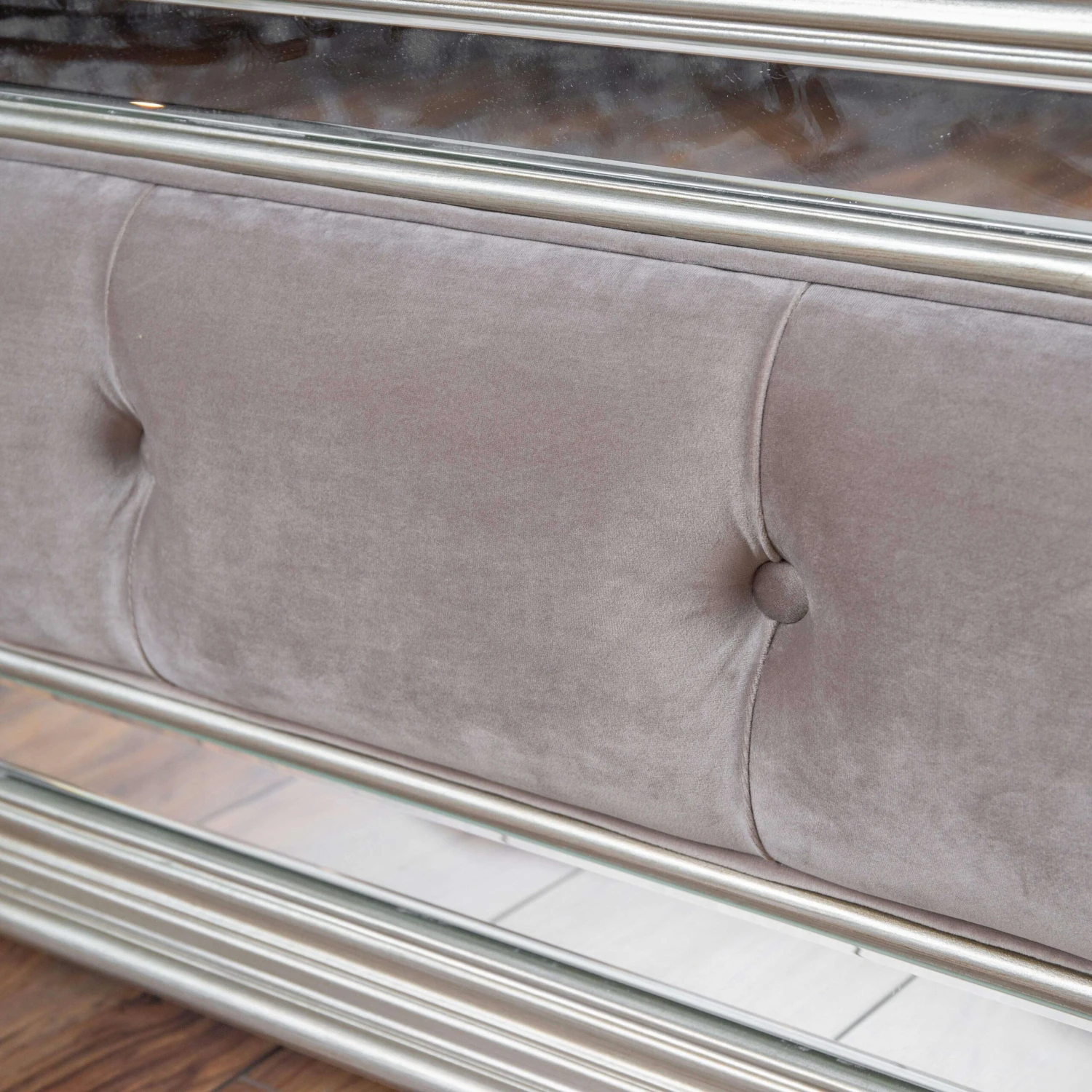 Clio King Size Velvet Mirrored Bedframe - Taupe 5 Clio King Size Velvet Mirrored Bedframe - Taupe - Image 3