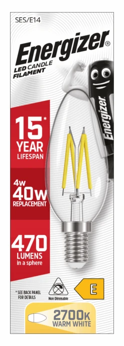 Energizer E14 Filament LED Candle Warm White Lightbulb 40W