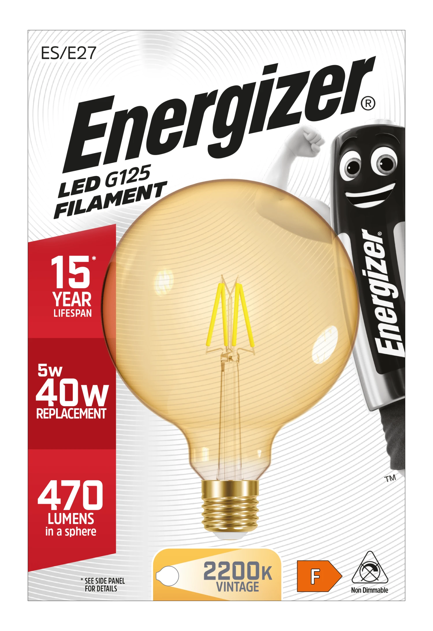 Energizer E27 Gold Filament LED Warm White Lightbulb 40W 3 Energizer E27 Gold Filament LED Warm White Lightbulb 40W