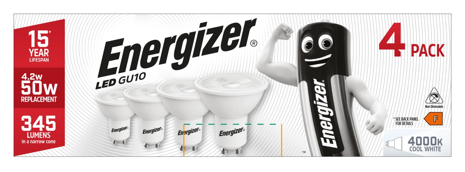 Energizer GU10 Lightbulbs 4 Pack 50W 3 Energizer GU10 Lightbulbs 4 Pack 50W