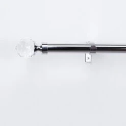 Extendable Chrome Curtain Pole With Crystal Finial