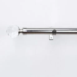 Extendable Satin And Silver Curtain Pole With Crystal Finial