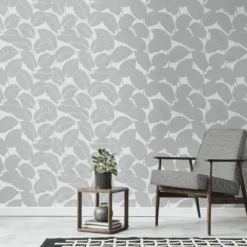 FIne Decor LarsonLeaf Grey/Silver Wallpaper - FD42821