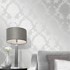 Fine Decor Quartz Damask Silver Vinyl Wallpaper - FD41965