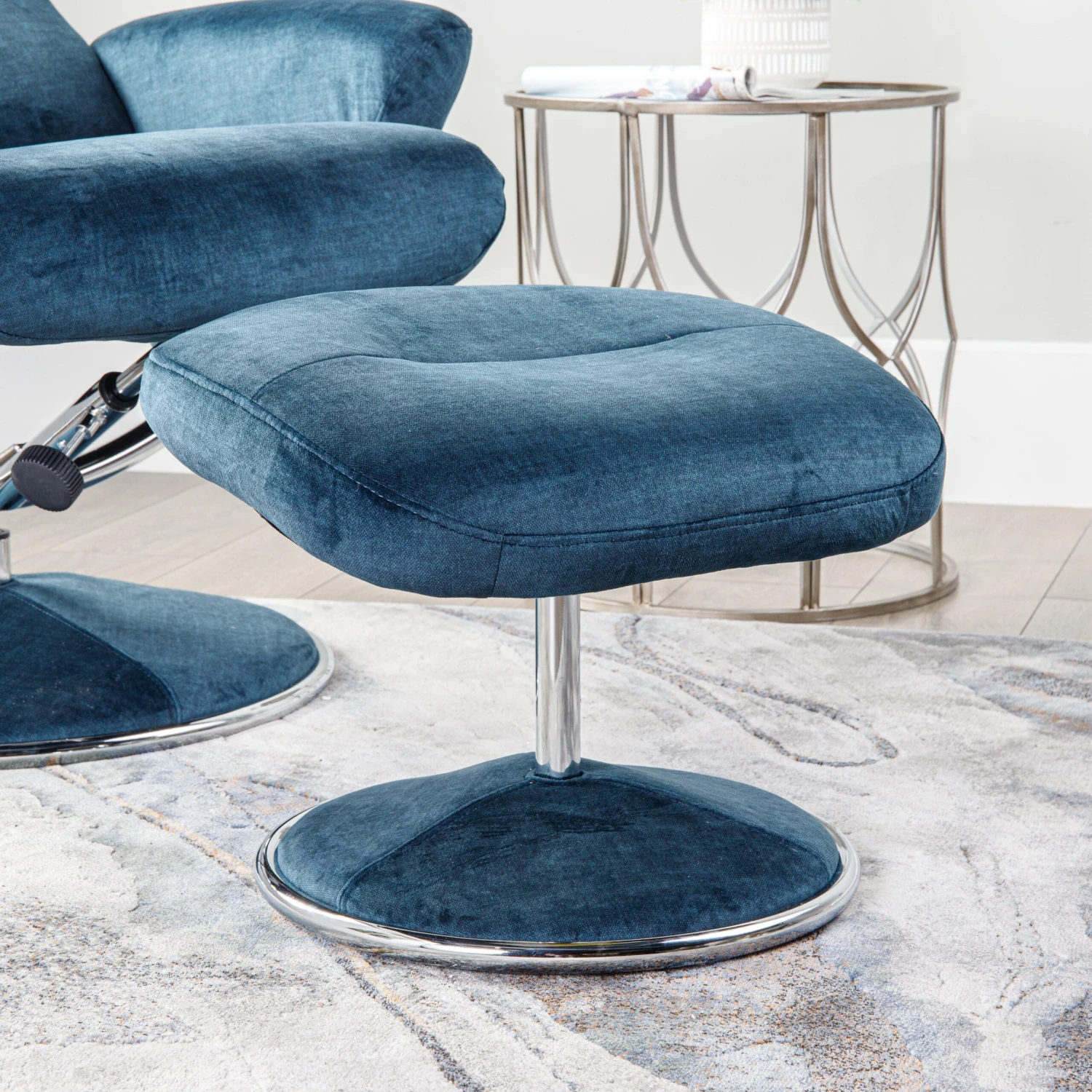 Houston Blue Recliner Chair & Stool 5 Houston Blue Recliner Chair & Stool - Image 3