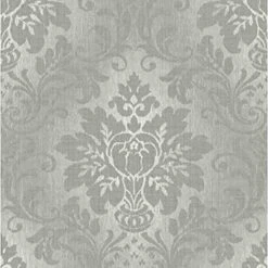 Grandeco Fabric Damask Silver Wallpaper - A10904