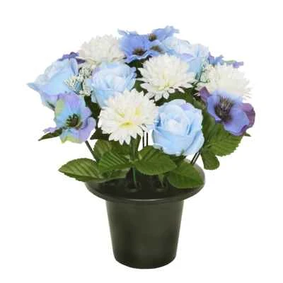 Grave Pot Blue Rose Chrysanthemum & Pansy - 25cm 3 Grave Pot Blue Rose Chrysanthemum & Pansy - 25cm