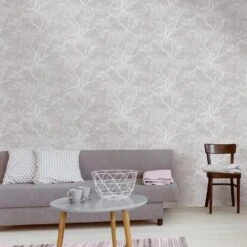 Holden Midas Whispering Trees Grey Glitter Wallpaper - 65401